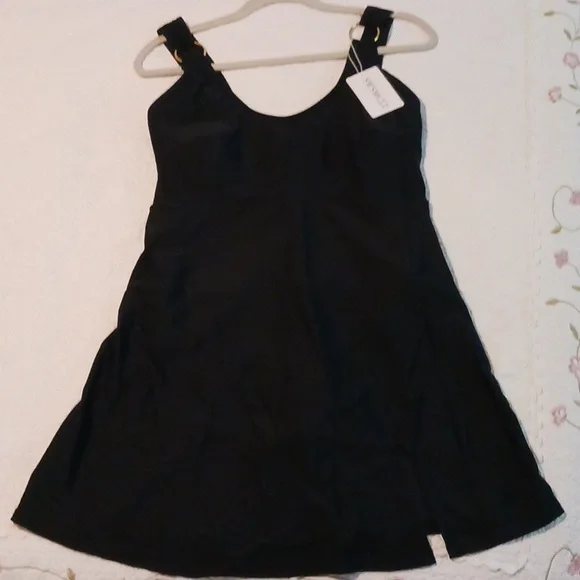 Black Swim Dress with Gold Accents - Picture 3 of 9